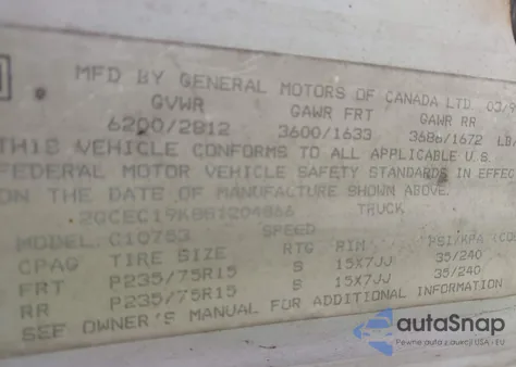 1995 Chevrolet Gmt-400 C1500 z USA, uszkodzony, nr VIN 2GCEC19K8S1204866